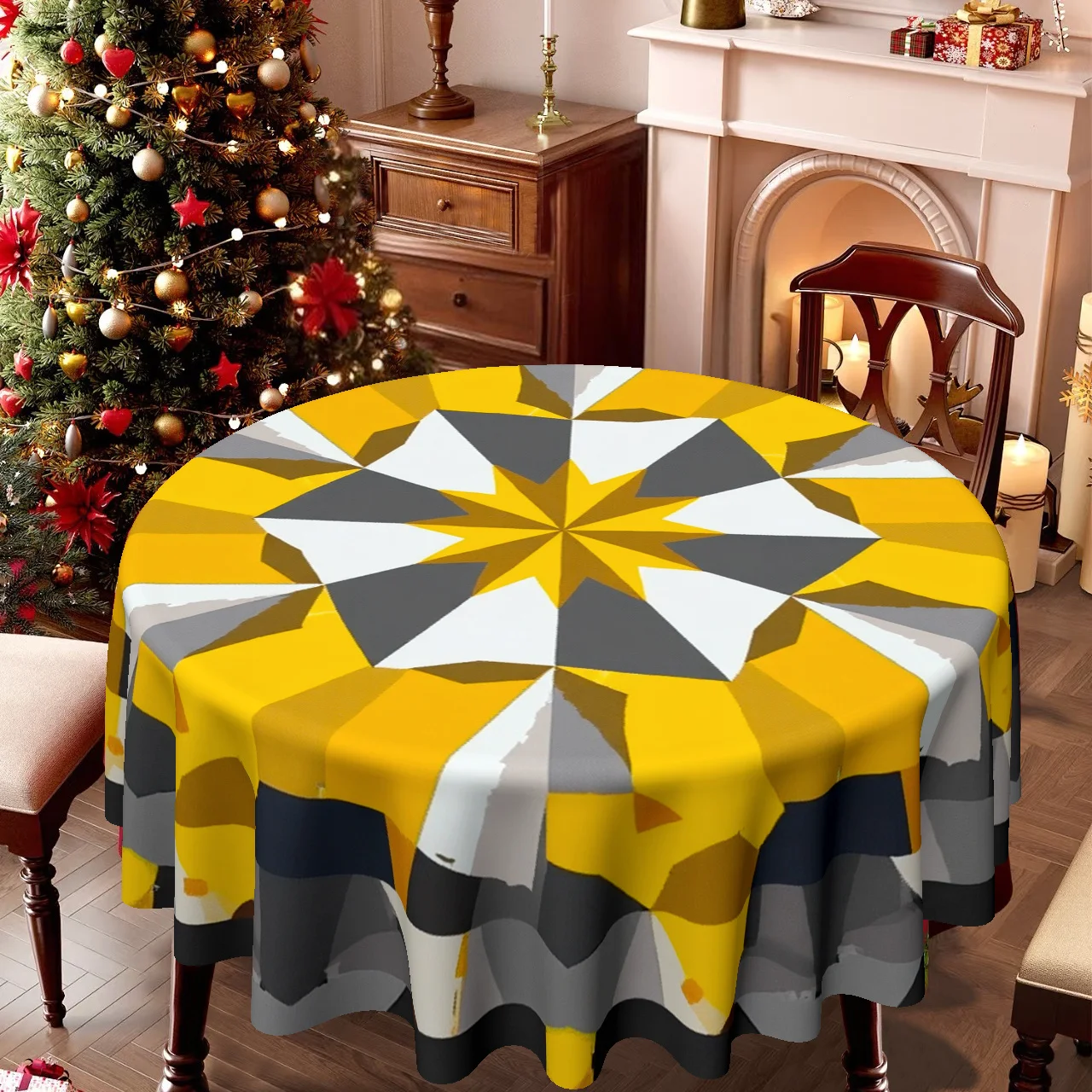 One tablecloth, featuring geometric star patterns in a Christmas theme, suitable for both home kitchens and dining areas.zyc