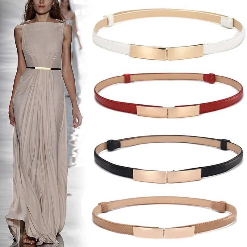 

Belt Dress Simple Versatile Fashion Women Leather Thin Skinny Metal Gold Elastic Buckle Waistband Belt Dress Accessories