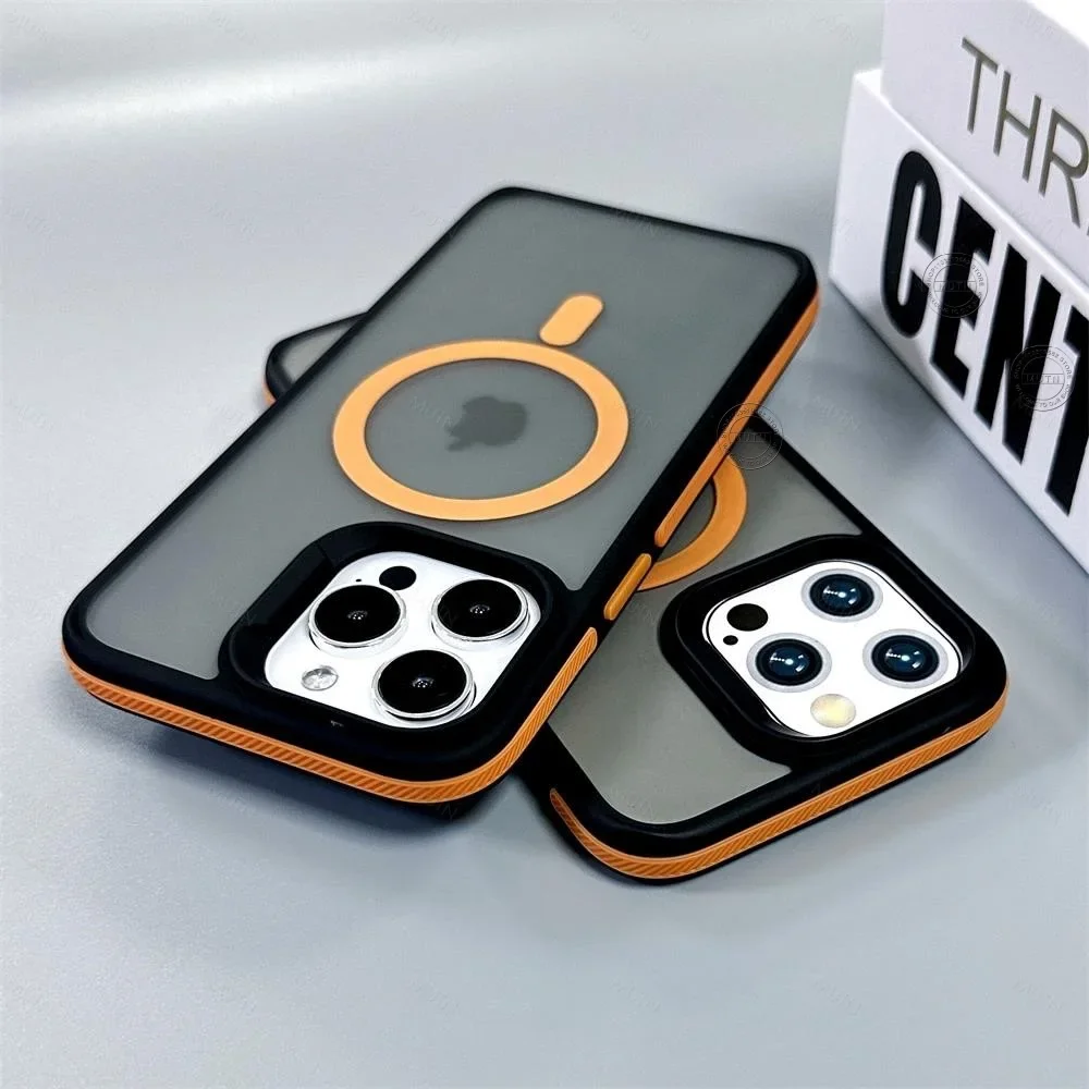 เคสกันกระแทกแบบด้านหรูหราสำหรับ iPhone 11 12 13 14 15 16 17 Air Pro Max Plus รองรับ MagSafe ชาร์จไร้สายแบบแม่เหล็ก