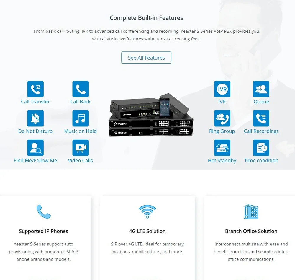 Yeastar S100 VoIP PBX Support up to 200 SIP users,30 Concurrent Calls,16 FXS/FXO/BRI Ports, 6 GSM/CDMA/3G/4G Channels, 2 E1/T1