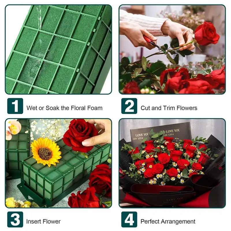 ABRW-Floral Foam Cage, 3 Pack Floral Foam Blocks For Flower, Flower Holder With Floral Foam, Cage Bowl Flower Foam Durable