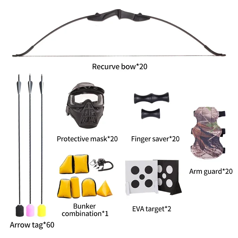 

20 Human Combat Archery Tag Set Outdoor Shooting Range Bow And Arrow Equipment Shooting Games Right Left Hand Recurve Bow in sto
