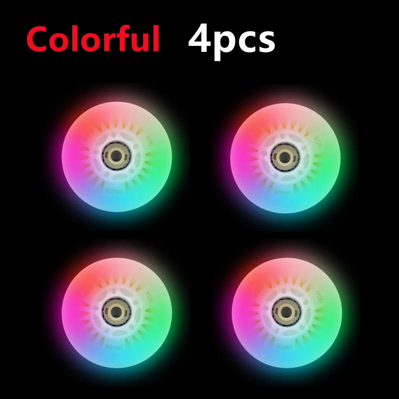 4pcs Colorful Flash Inline Skate Wheels LED Roller Wheels 60/62/64/68/70/72/76//80/90/100/110/125mm Speed Skates Accessories