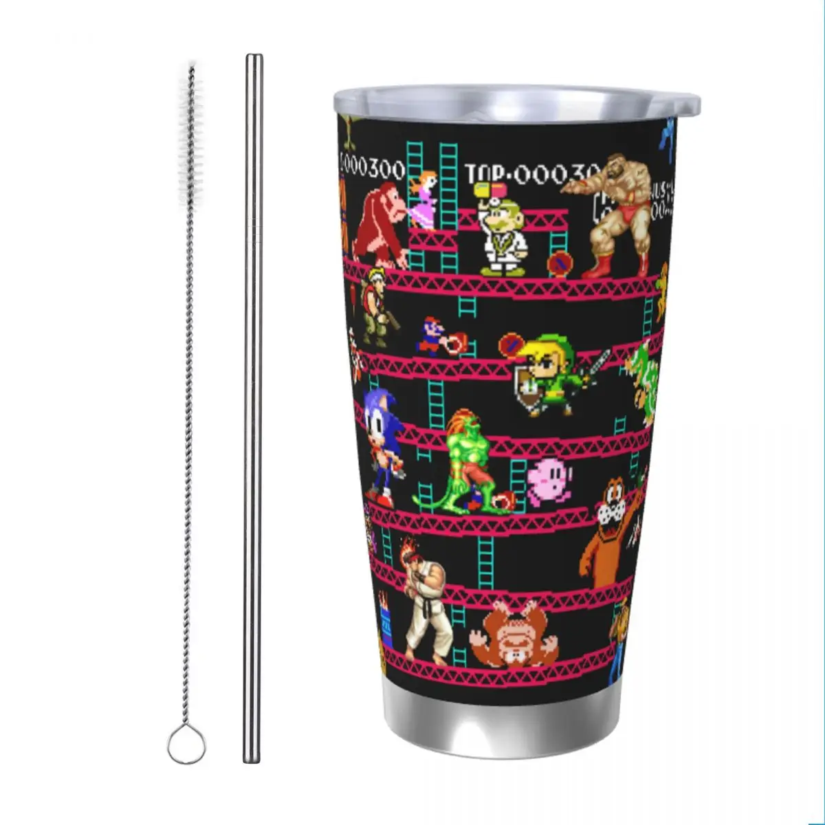 Arcade Game Collage Insulated Tumbler with Lid FC Console Game Vacuum Coffee Mugs Outdoor Travel Car Bottle Cup, 20oz