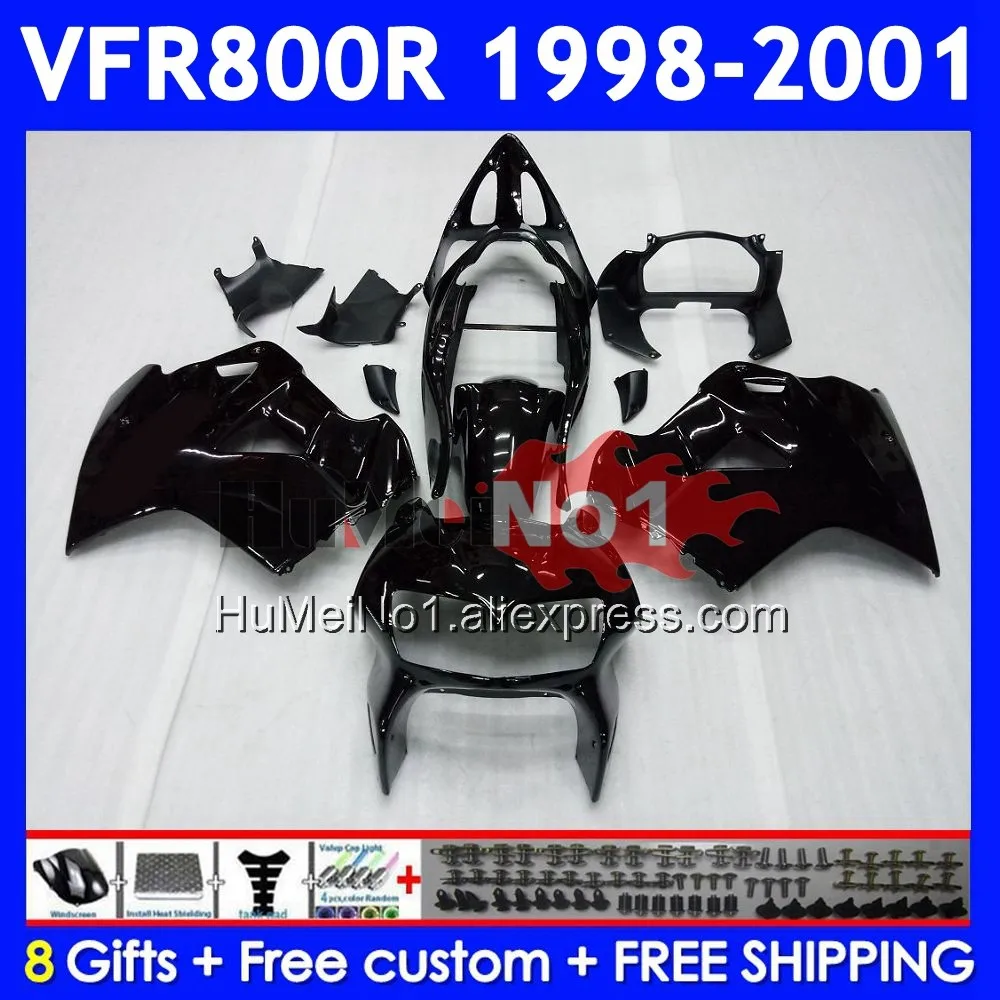 Body For HONDA Interceptor VFR Gloss Black 800RR 800 RR CC 52No.16 VFR800 RR 98 99 00 01 VFR800RR 1998 1999 2000 2001 Fairings