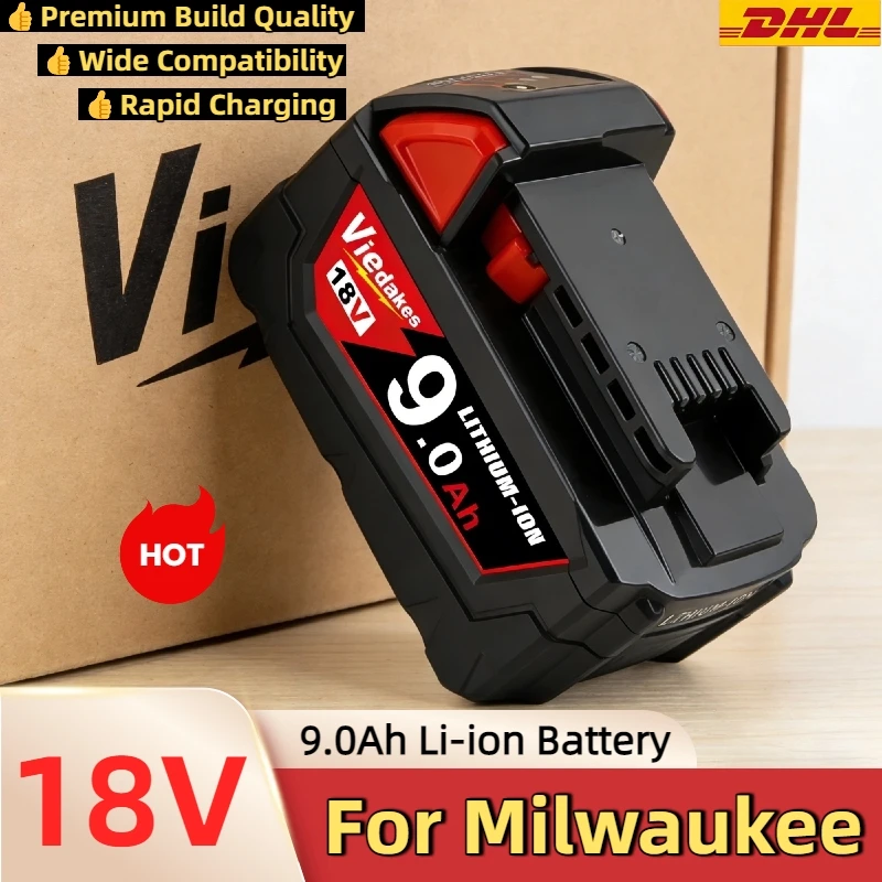 

for Milwaukee M18 M18B5 Battery 18V 6.0Ah 9Ah High Capacity Li-ion Battery , for Milwaukee All M18 System Power Tools.✅