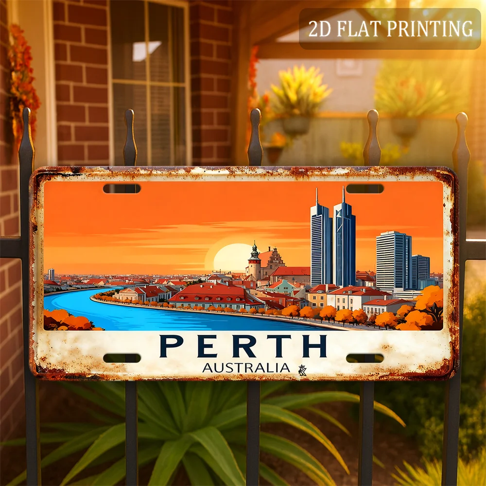 2D Flat, [], 1pc, 2D Flat, Only for Decoration, Vintage Metal - Perth Australia Aluminum Sign (30.48cm x15.24cm), Rustic Outdoor