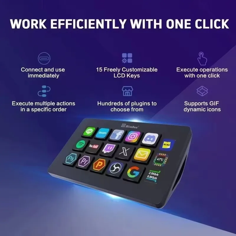 MiraBox 293s 293V3 15 Keys Stream Deck Macro Keyboard Custom Programmable Shortcut Keypad For Live Streaming PC Office Work