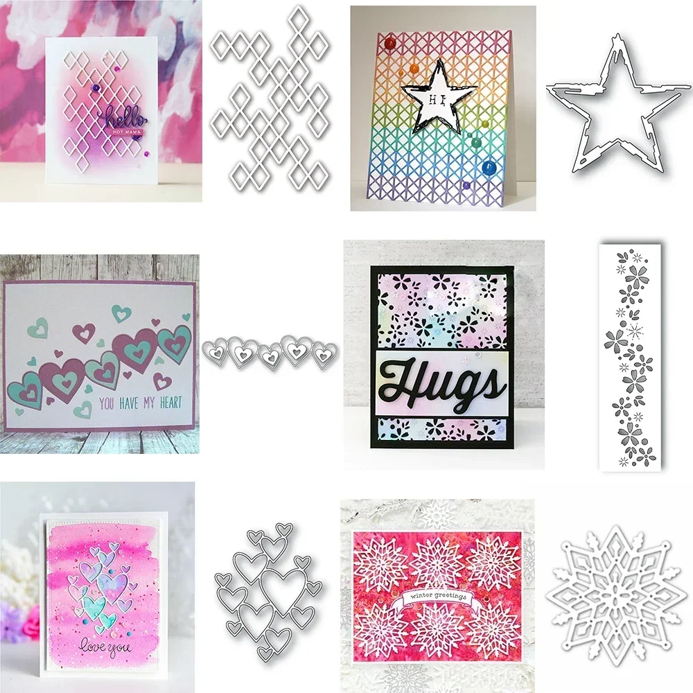 Geometry Background Star Cutting Dies Connected Hearts Border Love String Snowflake Die For DIY Scrapbooking Card Craft Making