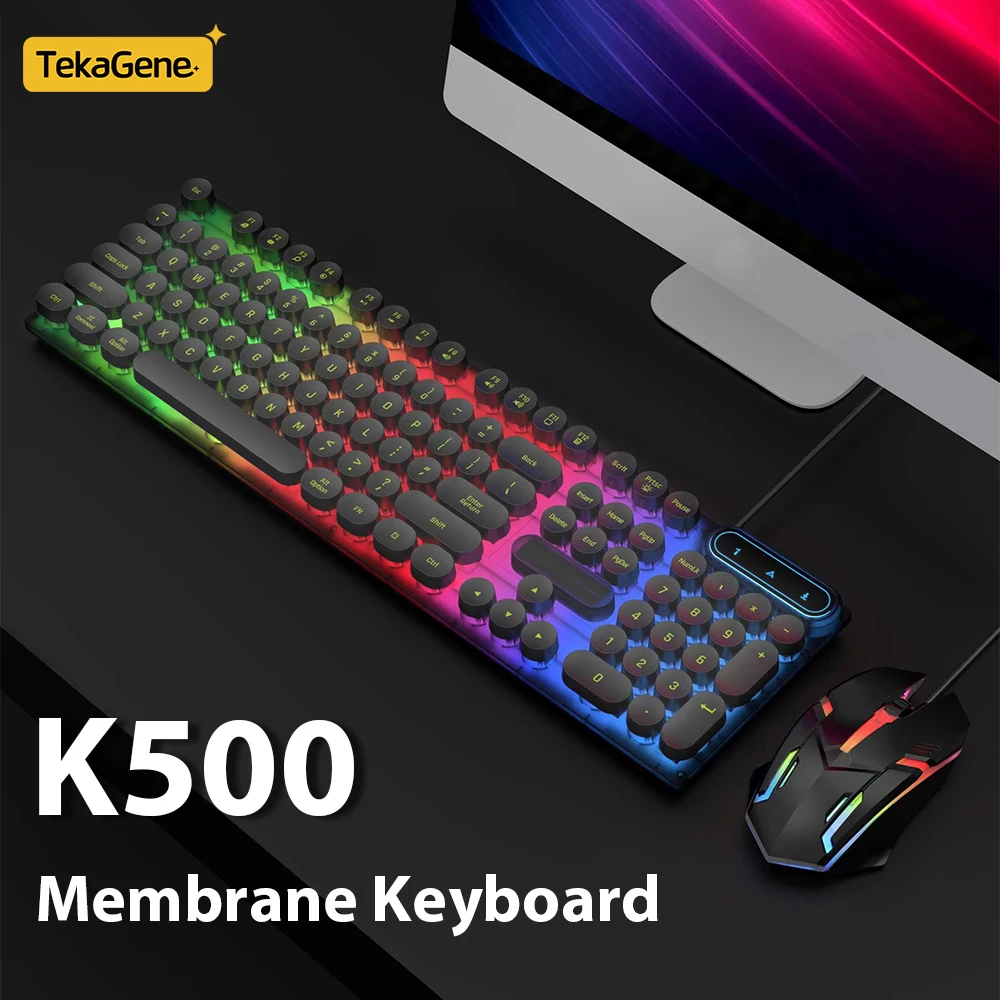 Teclado para juegos de oficina con cable K500, retroiluminación RGB, sensación mecánica, teclado para ordenador, portátil, sistema Microsoft Windows