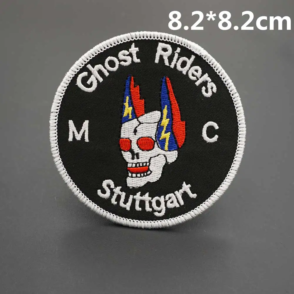 Motorcycle Biker Club Patches Ghost Riders MC Embroidered with Hook Backing for Leather Vest Decoration