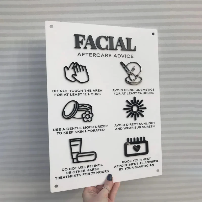 Imagem -02 - Acrílico Facial Aftercare Sinal de Instrução Logotipo do Negócio Tamanho a3 Salão de Beleza Centro de Cuidados com a Pele Decoração Estética Perspex Signage