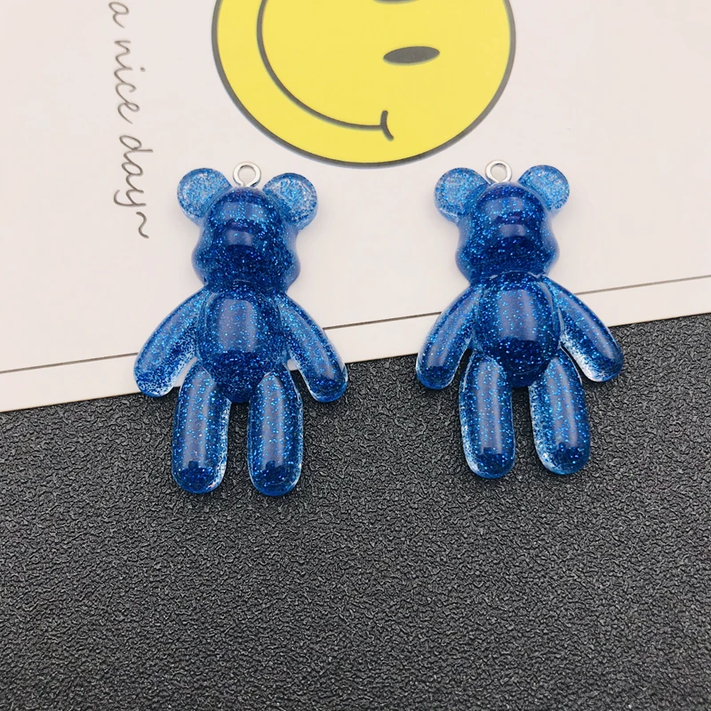 10pcs Resin Glitter Jelly Sparkle Colorful Bear Charm Cute Pendant for Keychain, Earring, Scrapbooking, DIY Making, Necklace