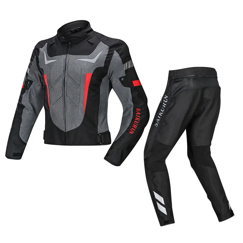 SLKE breathable summer use suit of riding cloth jackets and pants with protective anti fall armor motorbike racing jacket