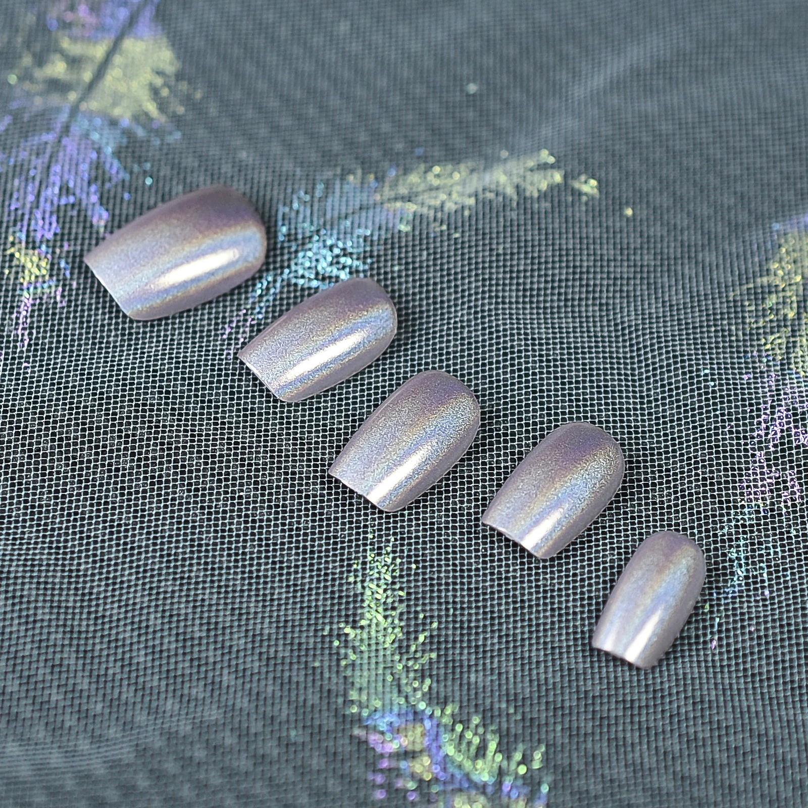 Press on Nails Square Cateyes Artificial Fake Nails Glitter for Women Girls