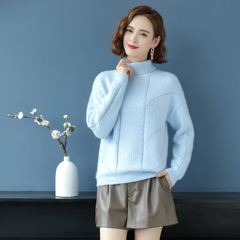 100% mink cashmere sweater women's knitting sweater high collar long sleeve pullover autumn and winter clothing warm top