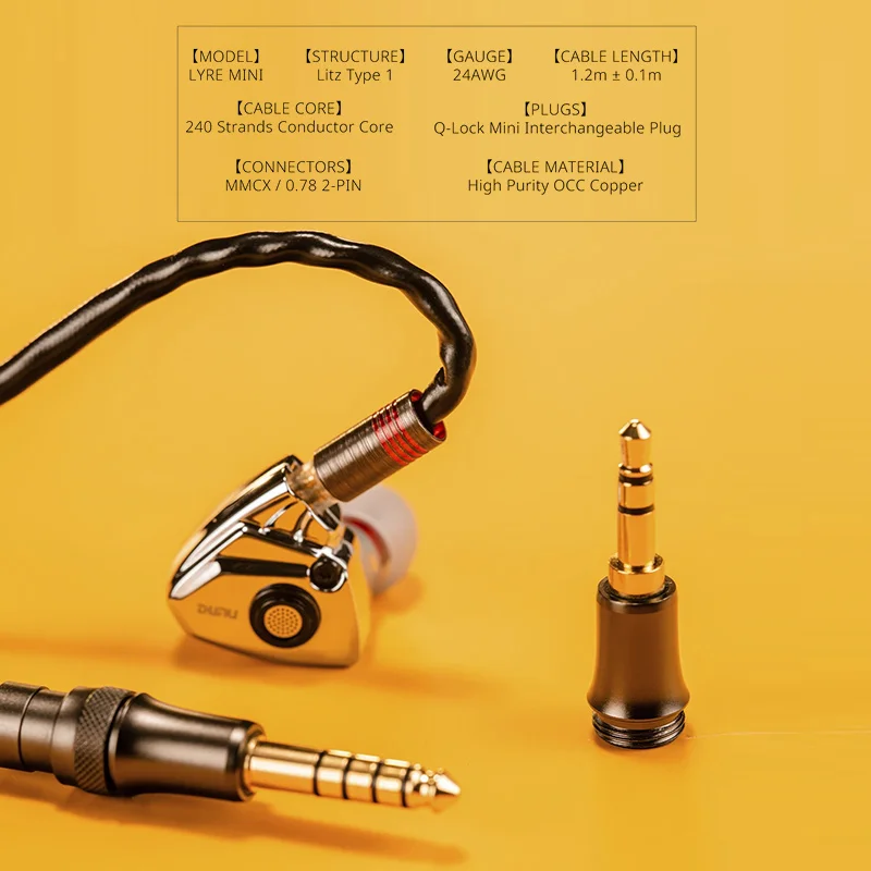 Мини-кабель для наушников DUNU Lyre, 240-жильный медный провод высокой чистоты OCC, 2-контактный разъем MMCX/0,78
