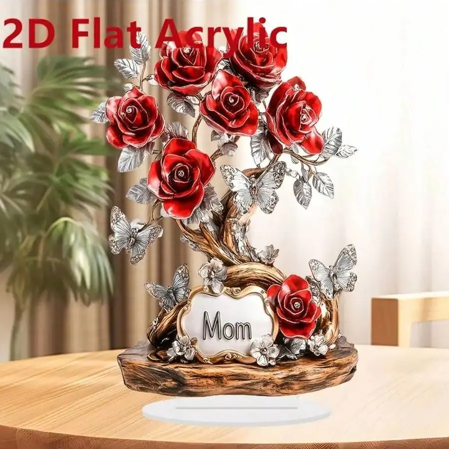 1PCS Rose Tree Butterfly 'Mom' Carving Multi Functional Desktop Decoration Sculpture Is the Ideal Gift for Mothers