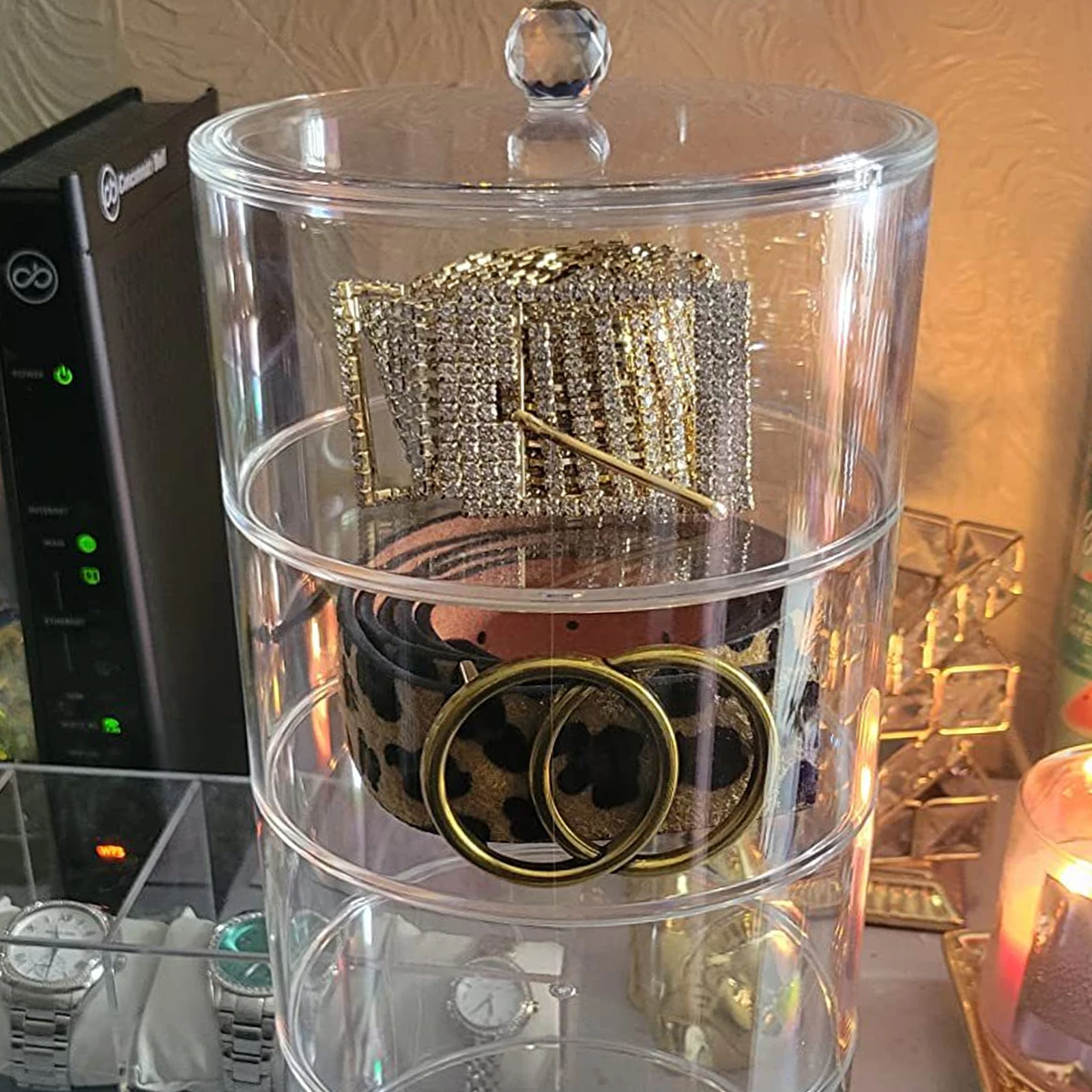

Acrylic Storage Box Clear Watch ganizer Stackable Belt Jewelry Container Holder Transparent Display Case