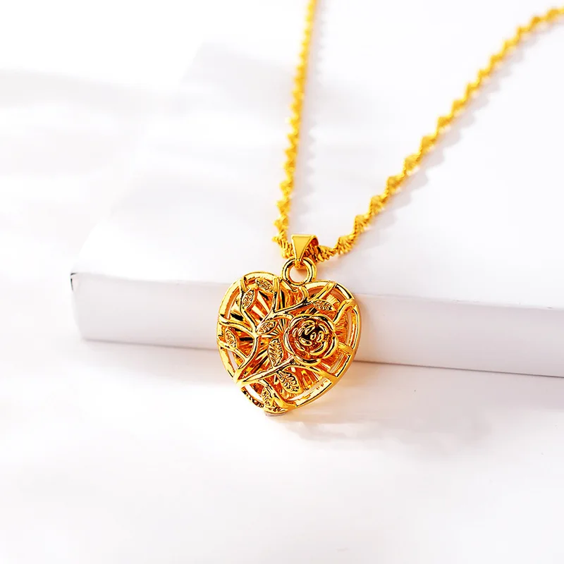 AU999 Gold Rose Flower Pendant Womens Clavicle Chain 24K Pure Gold Necklace Temperament Light Luxury Elegant Necklace