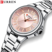 CURREN 9091 Women's Fashion Quartz Watch Stainless Steel Waterproof Rose Gold Clocks Lady Simple Roman Casual Watches for Women