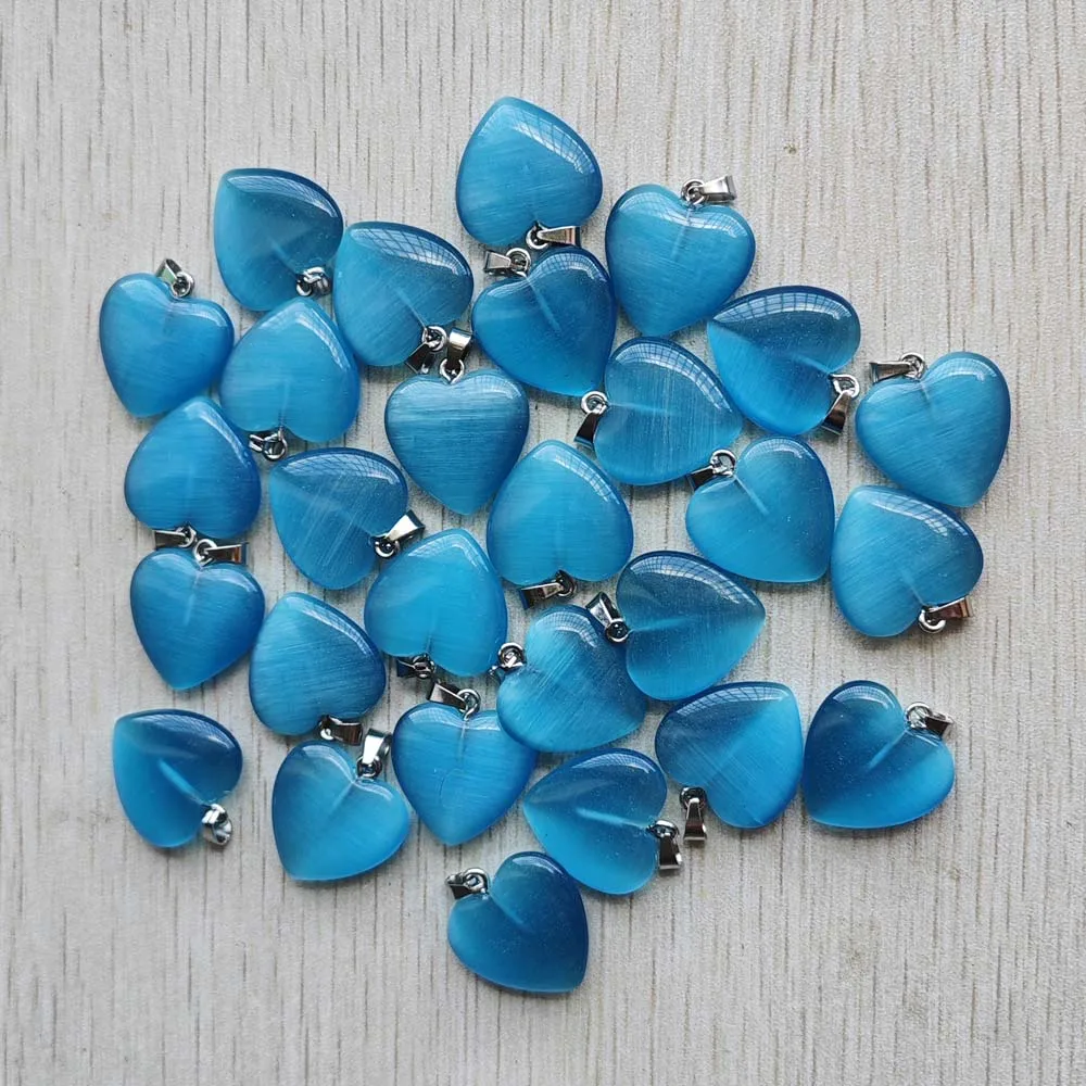 

Fashion synthetic cat's eye stone blue heart shape pendants 20mm for DIY jewelry making 24pcs 50pcs Wholesale Free shipping