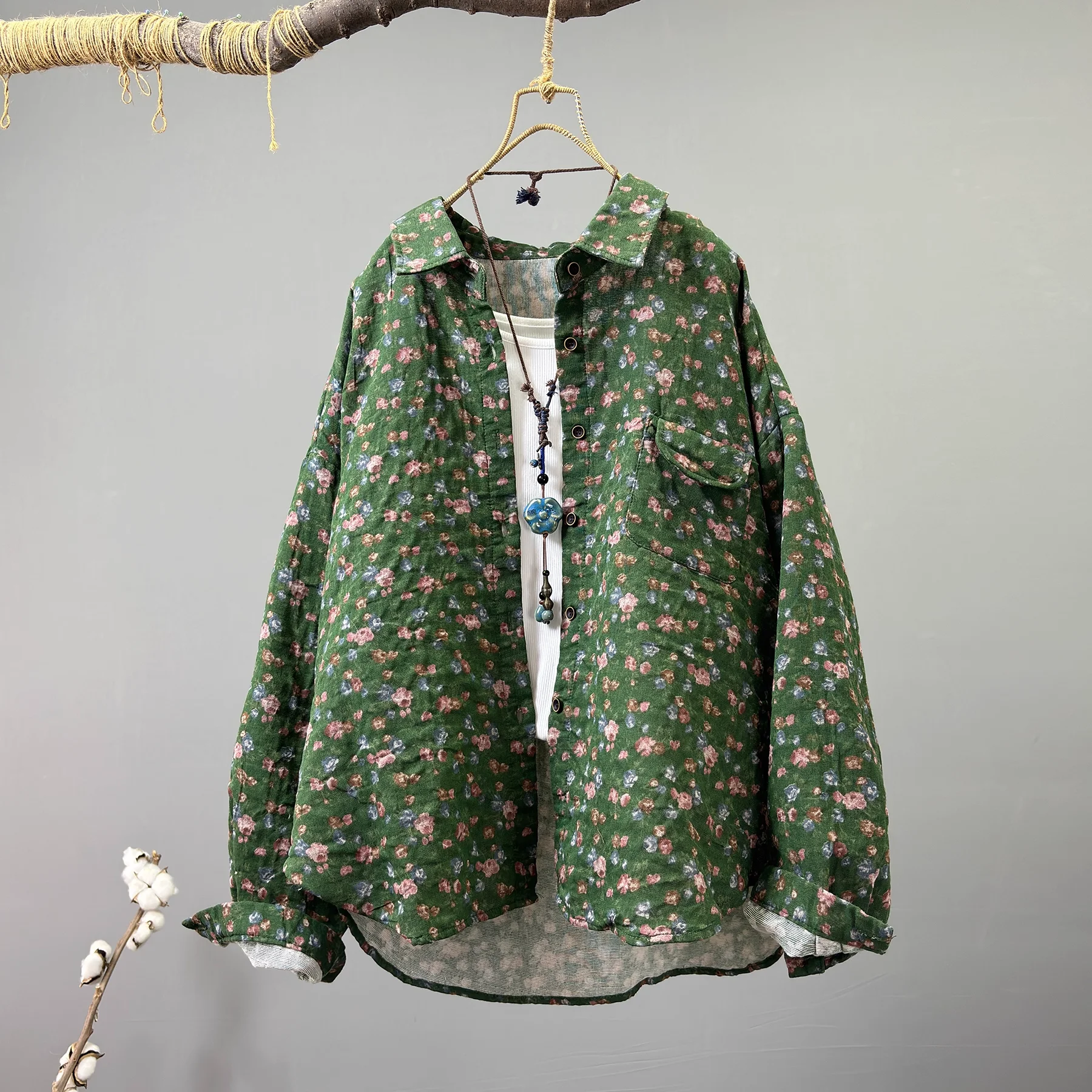 

Mori Girls, осенние японские стильные 100% хлопчатобумажная пряжа, зеленые рубашки и блузки с принтом, большие размеры, изысканные элегантные блузки, женская верхняя одежда