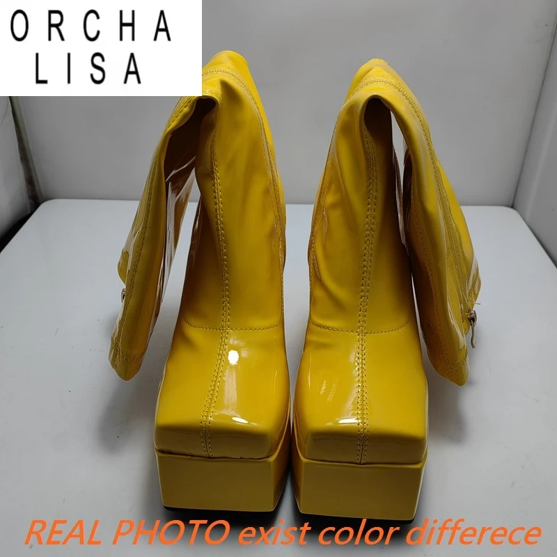 

Elastic Microfiber Shoes Ankle Boots Autumn Snow Boots High Heel Thick Platform Mid-Calf Boots