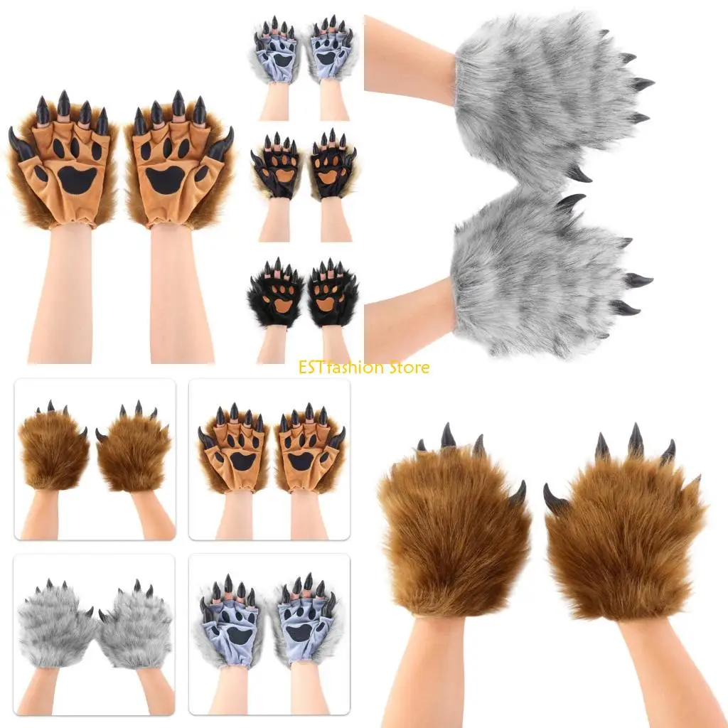 

Y5GC удобные тканевые перчатки с лапами животных, зимние теплые перчатки для рук для вечеринок на Хэллоуин и защиты от холодного
