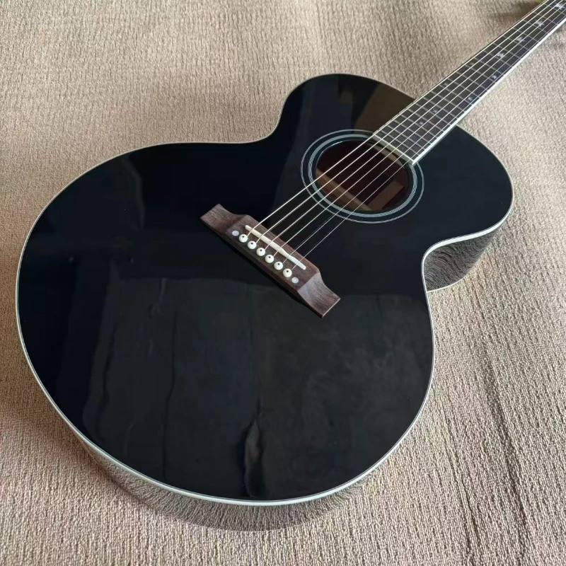 40 Inch Black J180 Acoustic Guitar Spruce Solid Top Retro Ri