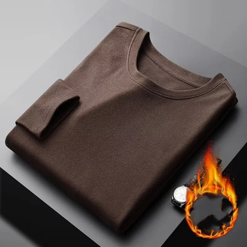 Men's base shirt for autumn and winter, new style with added velvet, thick and warm autumn clothes, large size, inner layer, lon