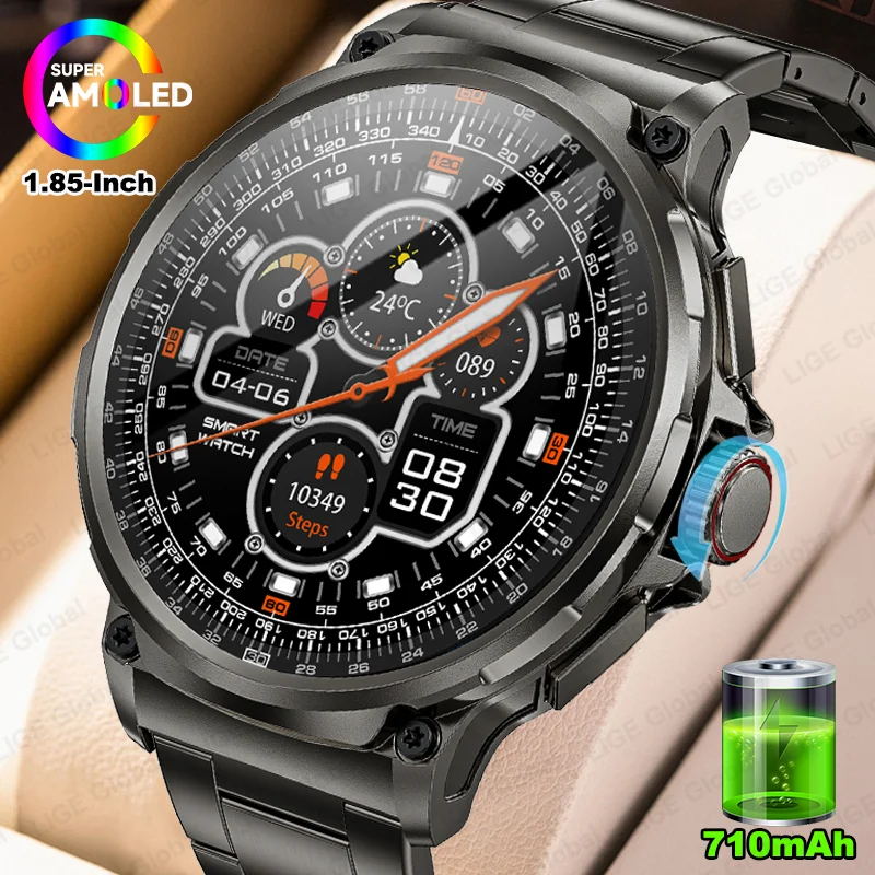 

LIGE 2025 Новинка для Huawei Xiaomi Мужские спортивные умные часы 1,85-дюймовый ультра HD AMOLED-экран 710 мАч Батарея Bluetooth Call Smartwatch