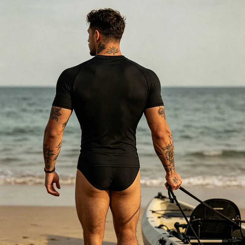 Men's and women's compression quick-drying T-shirts, men's short-sleeved swimsuits, beach sun protection T-shirts - J24