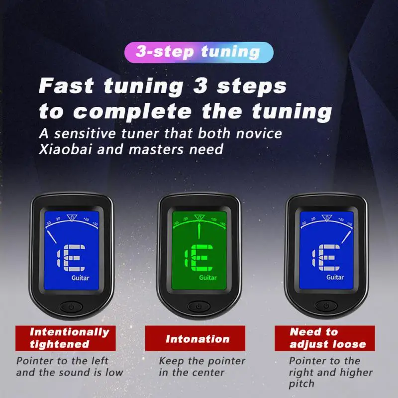 Guitar Tuner Digital Clip-On Tone Tuner for Electric Urikri Bass Violin Universal 360 Degree Rotatable Sensitive Built-in Batter