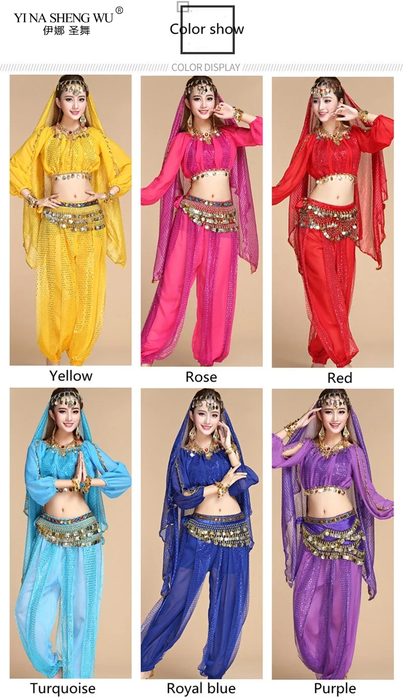 الكبار بوليوود أزياء رقص أزياء الرقص الهندي النساء الشيفون بوليوود الشرقية الرقص الشرقي ملابس الرقص 2/3/5/8 قطعة مجموعة #6