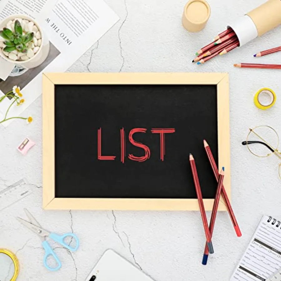 12 Pcs Wooden Chalk Pencils with Sharpener and Kraft Paper Pen Container Chalkboard Pencils Real Slate Colored Chalk Art for Ch