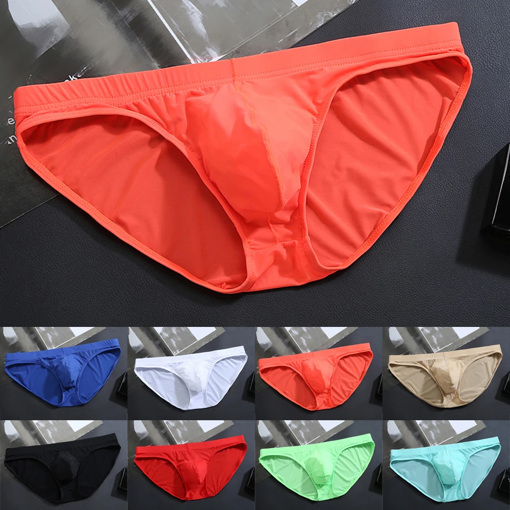 

Мужские повседневные трусы, бесшовные прозрачные сексуальные мужские U-образные выпуклые трусы с мешочком, однотонные трусики с низкой талией, ледяной шелк