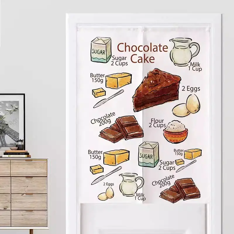 VIKAMA Chocolate Cake Recipe Door Curtain Ingredients Print Half Curtain Room Divider Kitchen Bedroom Bathroom Living Room