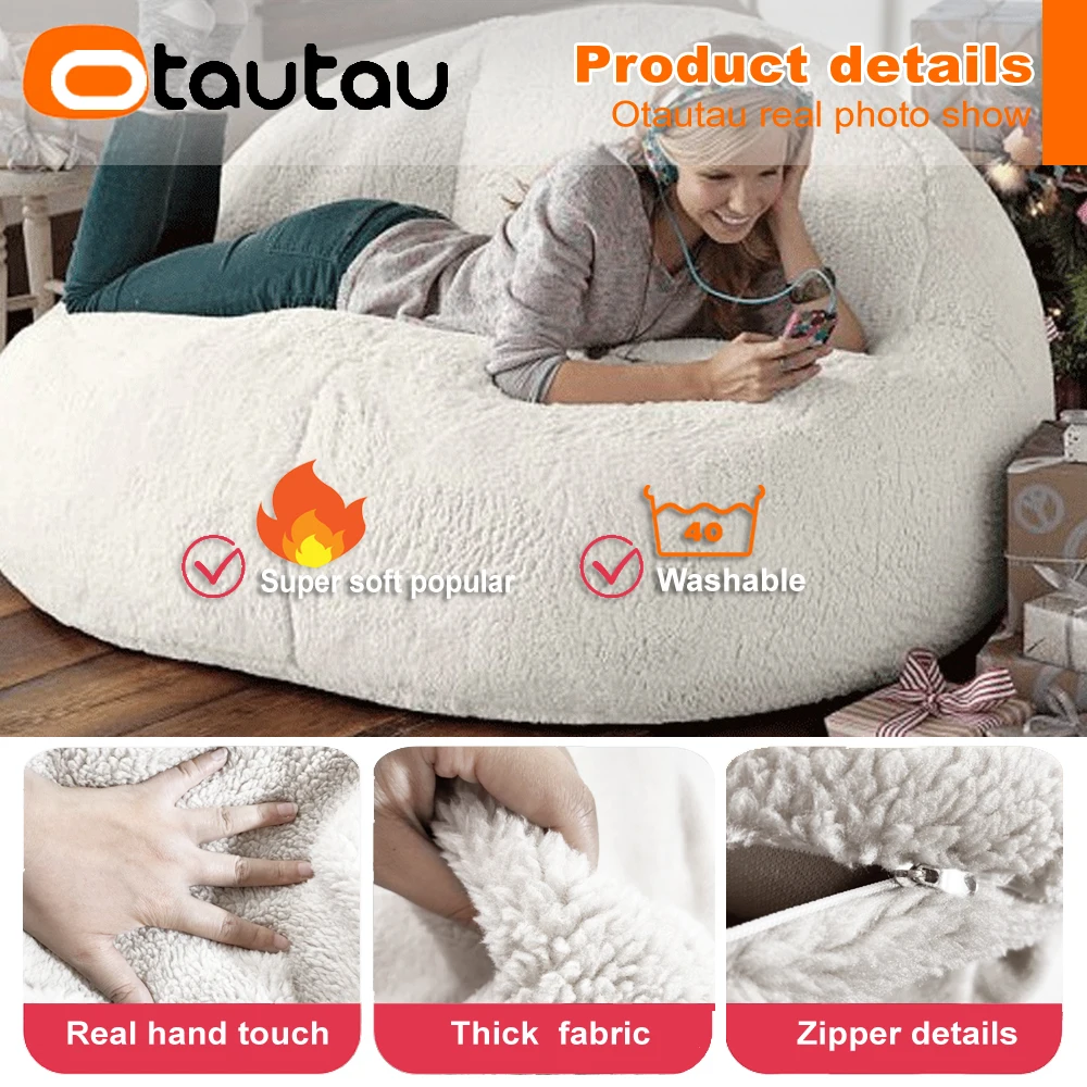 OTAUTAU-Juste de pouf sans remplissage pour canapé-lit, pouf relaxant, chaise longue inclinable, siège doux, sourire, SF018, 1/2