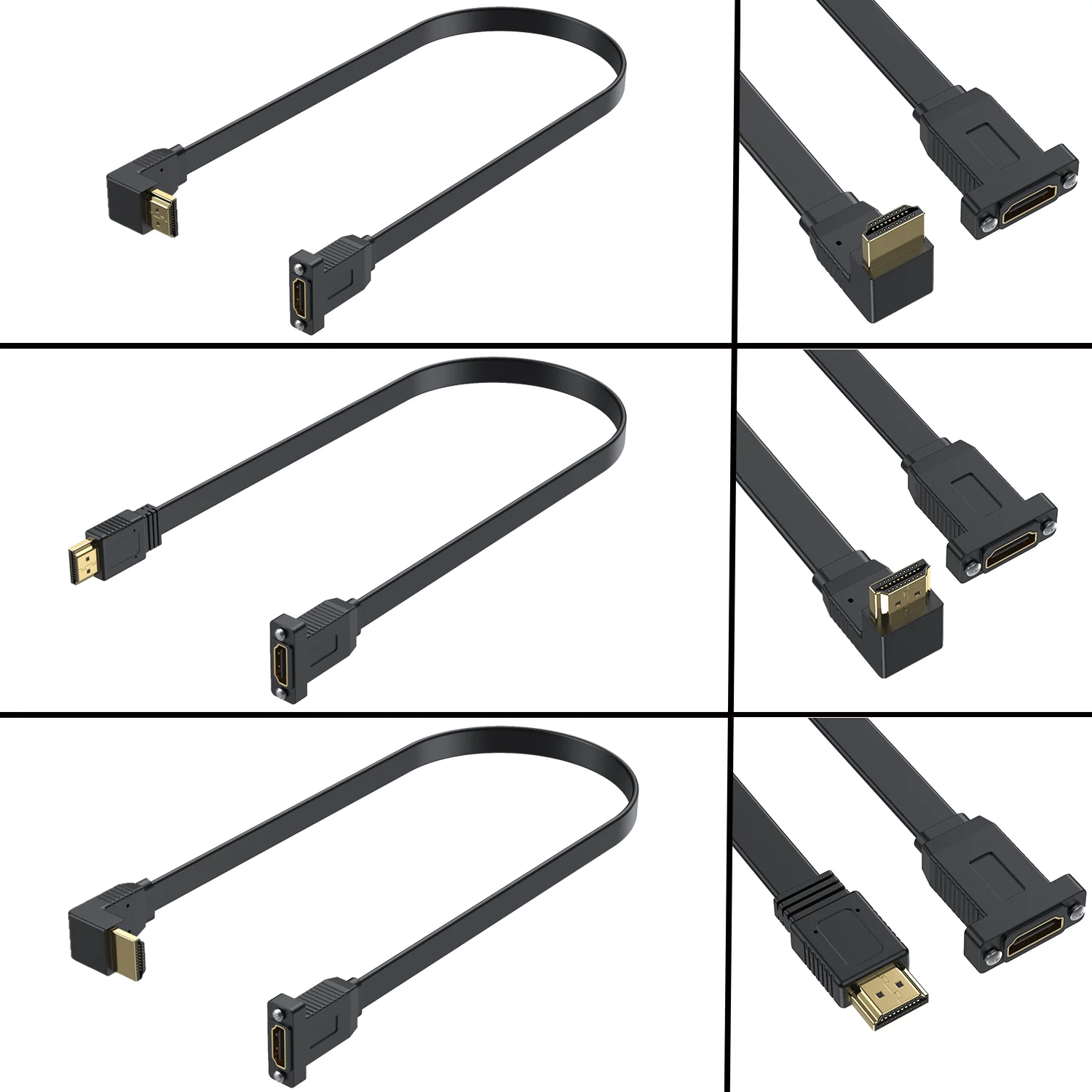 50cm Flat HDMI-compatible 2.0 male and female Elbow Extension Cable, With Screw Hole Panel Installation, High-Speed 4K 60Hz
