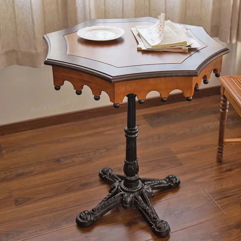 Carousel table vintage solid wood polygon small home use French small apartment balcony tea idea