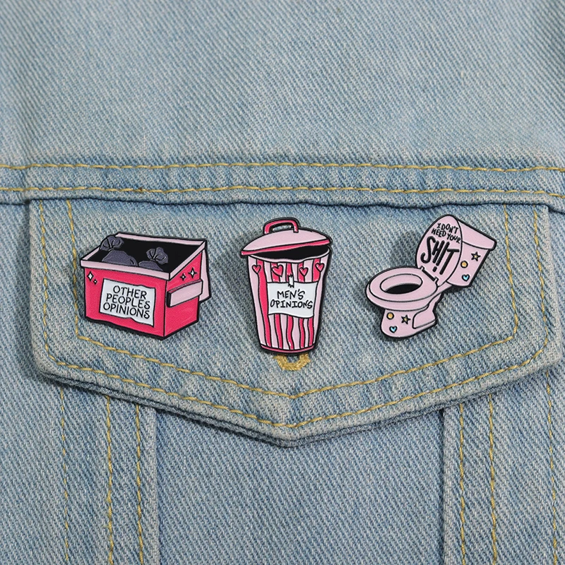 Creative Pink Trash Can Enamel Pins Cartoon Men's Opinions Garbage Can Brooches Lapel Badge Backpack Clothes Accessories Gift