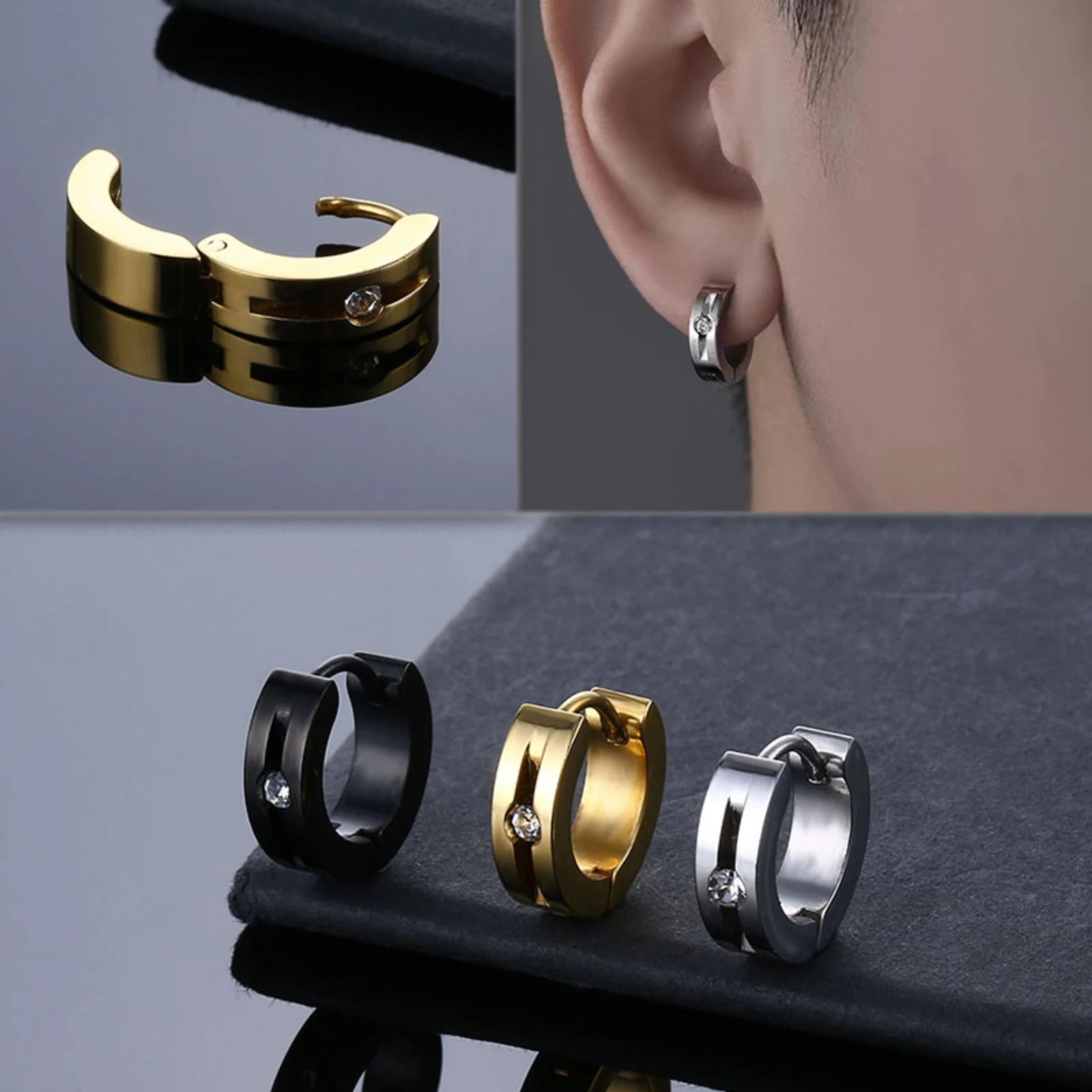 1 Pair Punk Statement Hip Pop Black Women's Stainless Steel Piercing Hoop Earrings for Man Party Daily Street Jewelry 2025 Trend