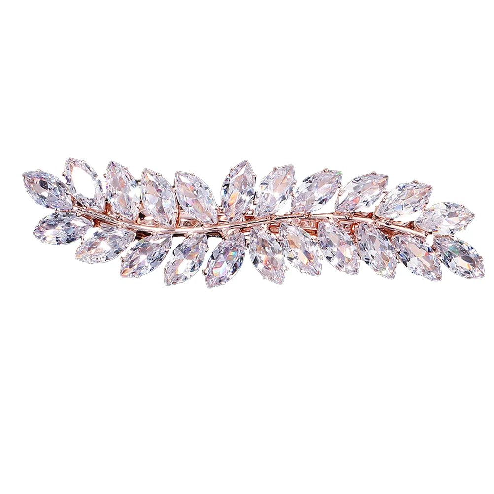 

Elegant Zircon Hairpin Golden Leaf Design Rhinestone Hair Clip Accessory Wedding Party Girls Light Weight Hairstyle Fastening