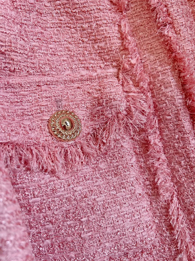 Lingzhi Wu-abrigo de Tweed con borlas para mujer, abrigo elegante, Rosa francés, ropa de abrigo elegante, recién llegado