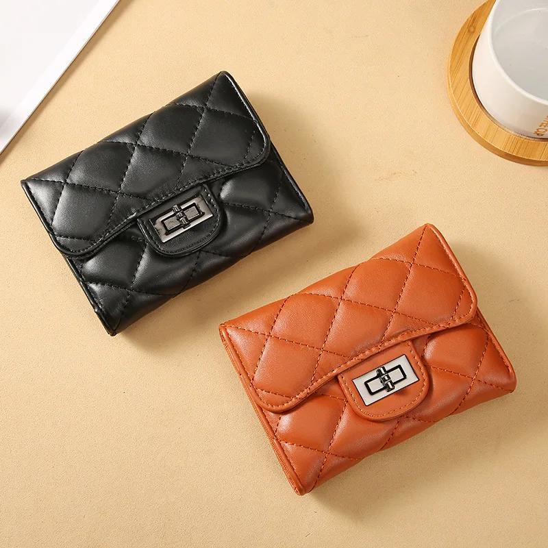 

Small Fragrance Wind Rhombic Wallet Ladies Short Clutch New Versatile Large Capacity Coin Card Holder