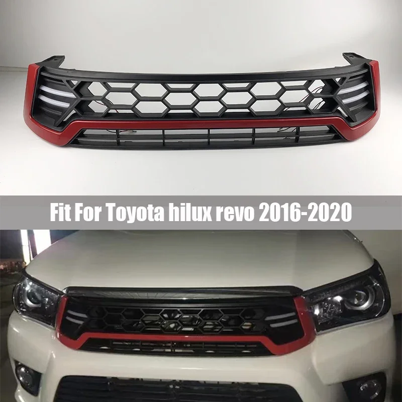 

Front racing Grill For Toyota Hilux Revo 2016 2017 2020 Accessories with LED Raptor Grille Cover Black Raptor Grille