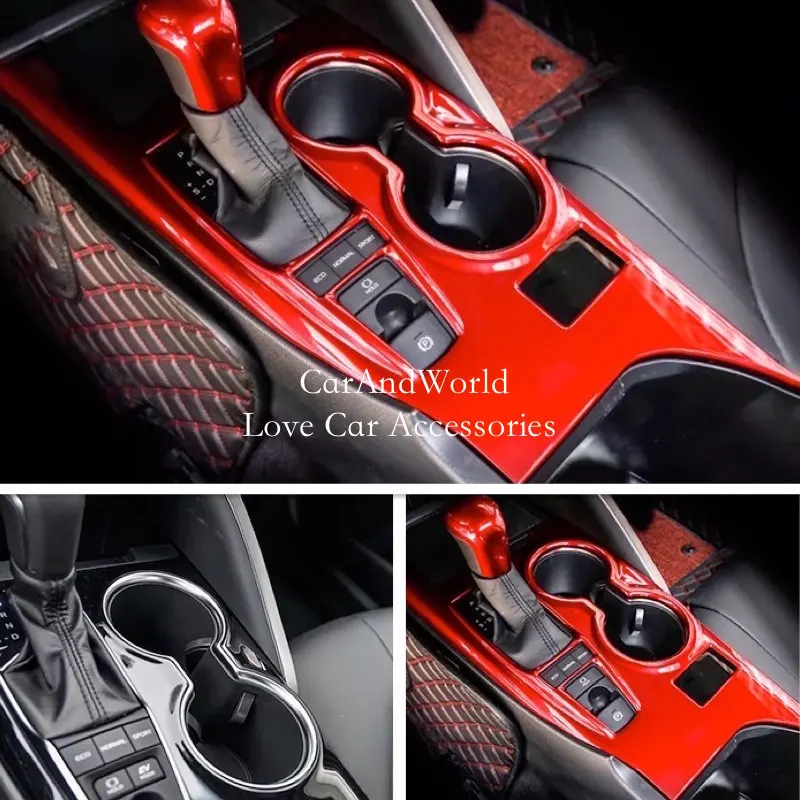 

For Toyota Camry 2018-2023 Interior Gear shift Box Water Cup Holder Frame Panel Cover Trims ABS Chrome Car-styling Accessories
