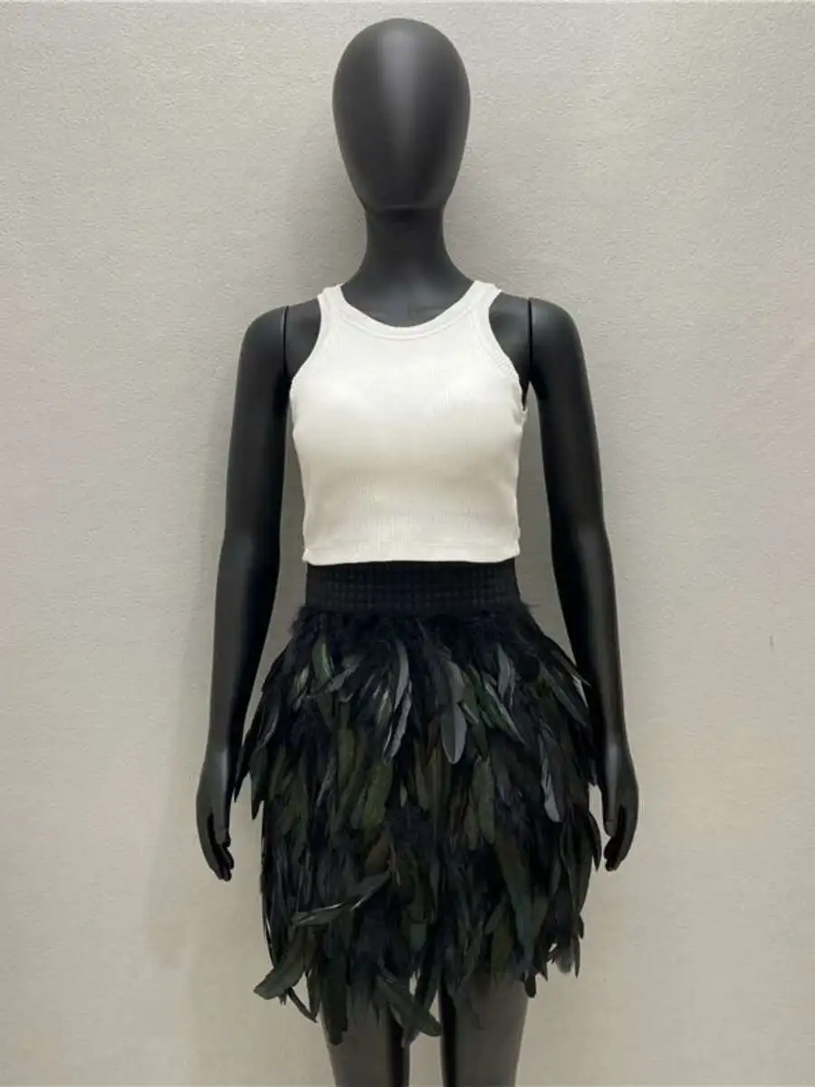 Gothic Style Feather Half Skirt Women's Fashion Party Dress Short Skirt Makeup Costume Cross-Border Hot Sale Spring Summer
