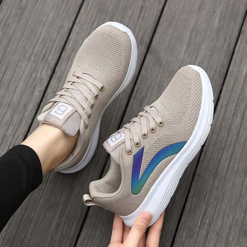 

Women Lace Up Athletics Casual Sneakers Ladies Fashion Non-Slip Jogging Shoes All-Match Flying Weave Breathable Running Shoes